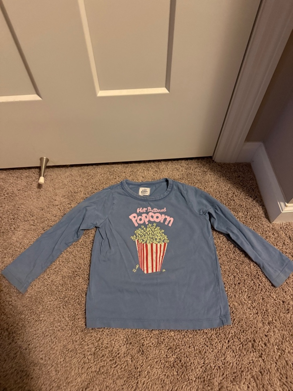 Mini Boden Blue Long Sleeve 'Hot Buttered Popcorn' Graphic Tee